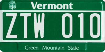 VT license plate ZTW010