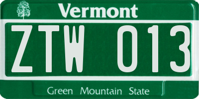VT license plate ZTW013