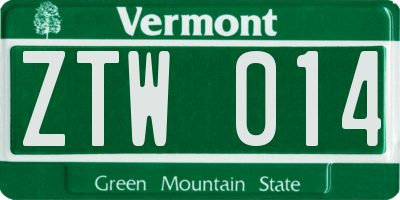 VT license plate ZTW014