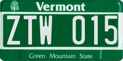 VT license plate ZTW015