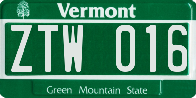 VT license plate ZTW016