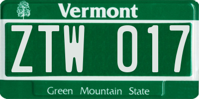 VT license plate ZTW017