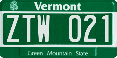VT license plate ZTW021