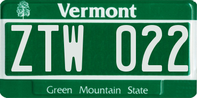 VT license plate ZTW022
