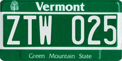 VT license plate ZTW025