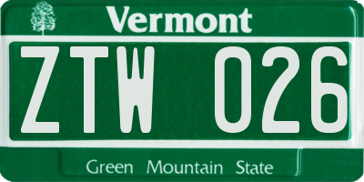 VT license plate ZTW026