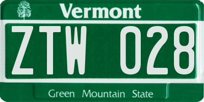 VT license plate ZTW028