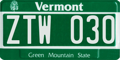 VT license plate ZTW030