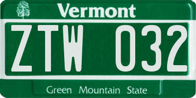 VT license plate ZTW032