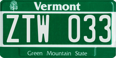 VT license plate ZTW033