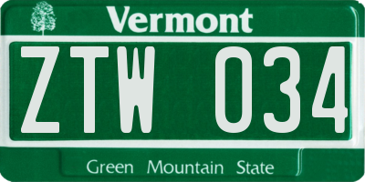 VT license plate ZTW034