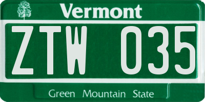 VT license plate ZTW035