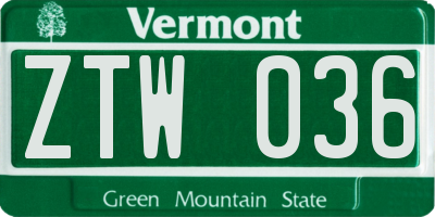 VT license plate ZTW036