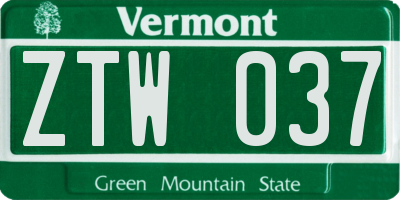 VT license plate ZTW037