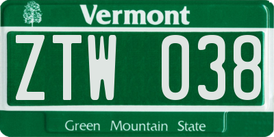 VT license plate ZTW038