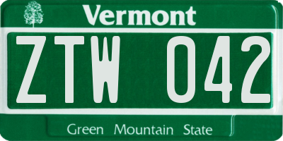 VT license plate ZTW042