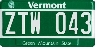 VT license plate ZTW043
