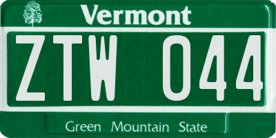 VT license plate ZTW044