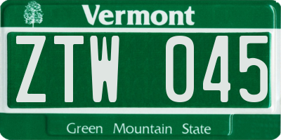 VT license plate ZTW045