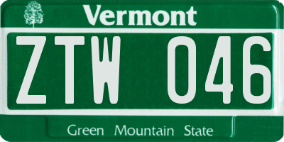 VT license plate ZTW046