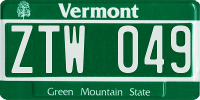 VT license plate ZTW049