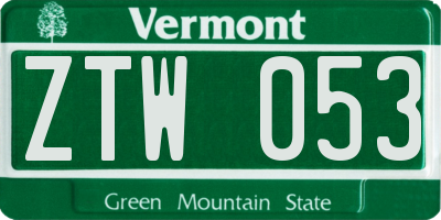 VT license plate ZTW053