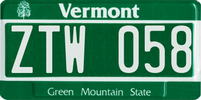 VT license plate ZTW058
