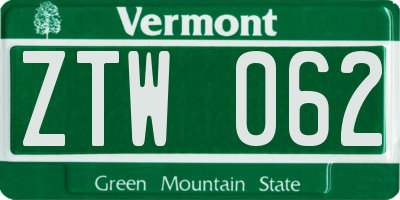 VT license plate ZTW062