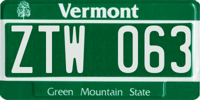 VT license plate ZTW063