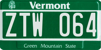 VT license plate ZTW064