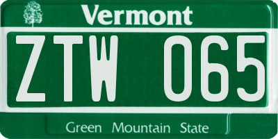 VT license plate ZTW065