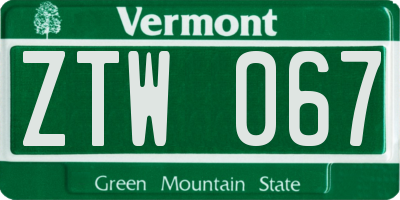 VT license plate ZTW067