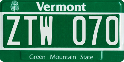 VT license plate ZTW070