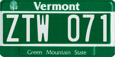 VT license plate ZTW071