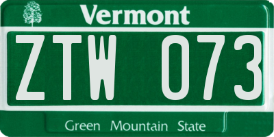VT license plate ZTW073