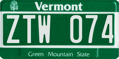 VT license plate ZTW074