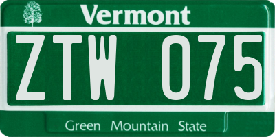 VT license plate ZTW075