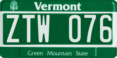 VT license plate ZTW076