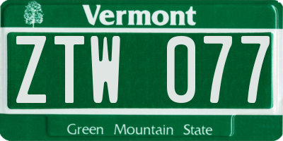 VT license plate ZTW077