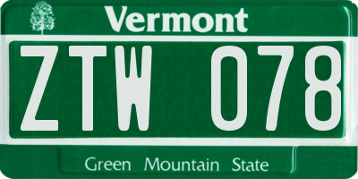VT license plate ZTW078