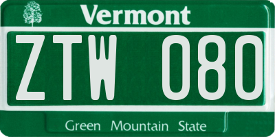 VT license plate ZTW080