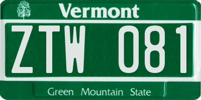 VT license plate ZTW081