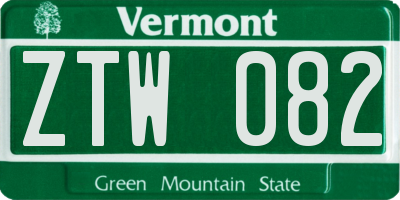 VT license plate ZTW082