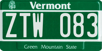 VT license plate ZTW083
