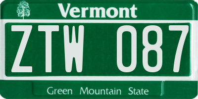 VT license plate ZTW087