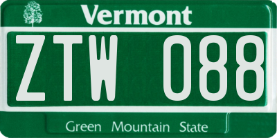 VT license plate ZTW088