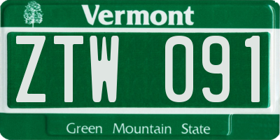 VT license plate ZTW091