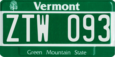 VT license plate ZTW093