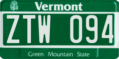 VT license plate ZTW094
