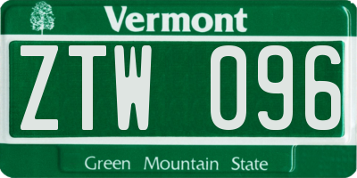 VT license plate ZTW096